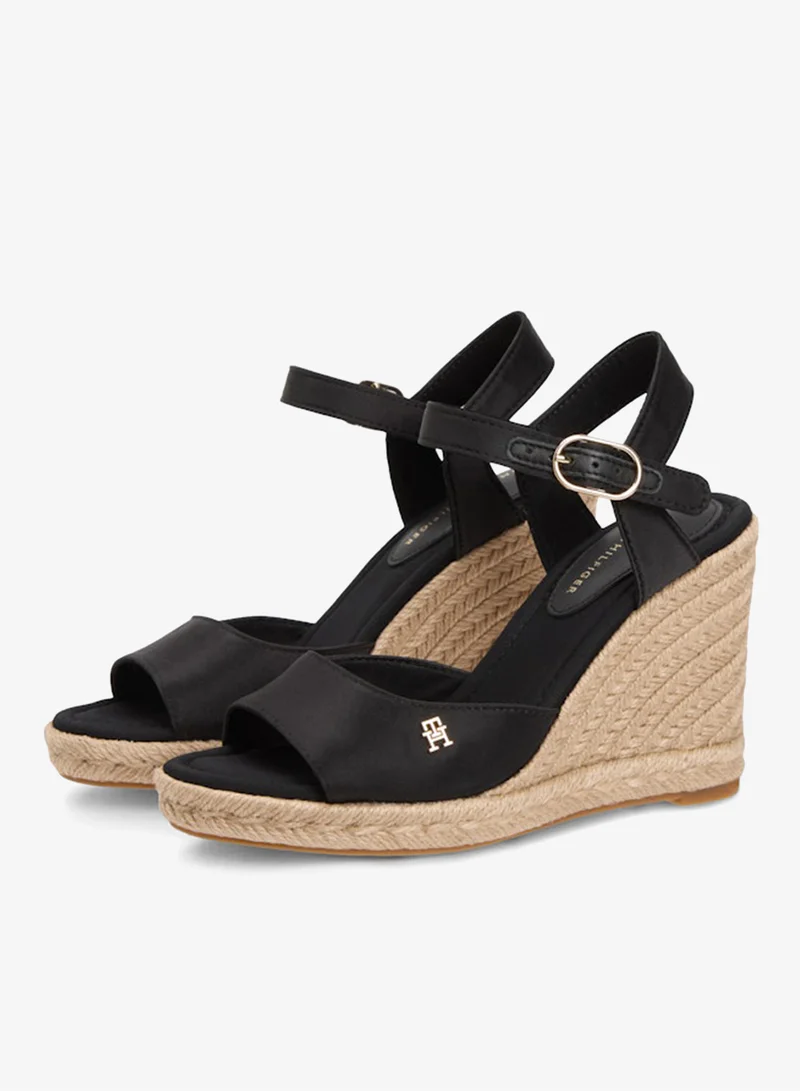 Tommy Hilfiger Black Satin TH Monogram Wedge Espadrilles for Women | Best Price UAE